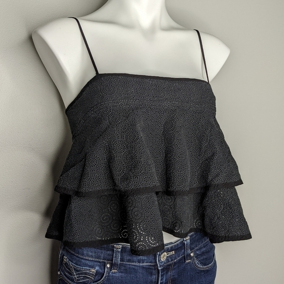 A.L.C. black grey eyelet lace layered crop tank 4 - Picture 3 of 7